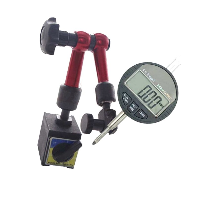 Digital Dial Indicator 0-12.7mm/0.5'' 0.01 With Mini Magnetic Base Holder Gauge Caliper Measuring Tools: Silver