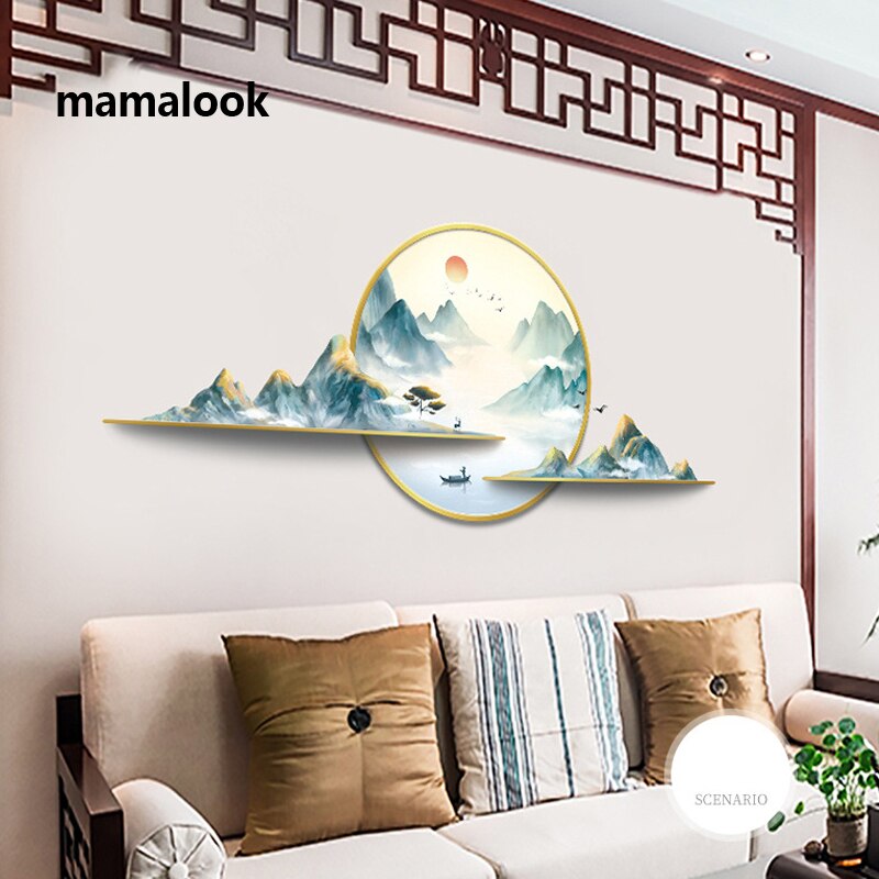 Chinese style wall art wall Stickers Decorative Painting Wallpaper Living Room Background Mountain Landscape Scenery Decals