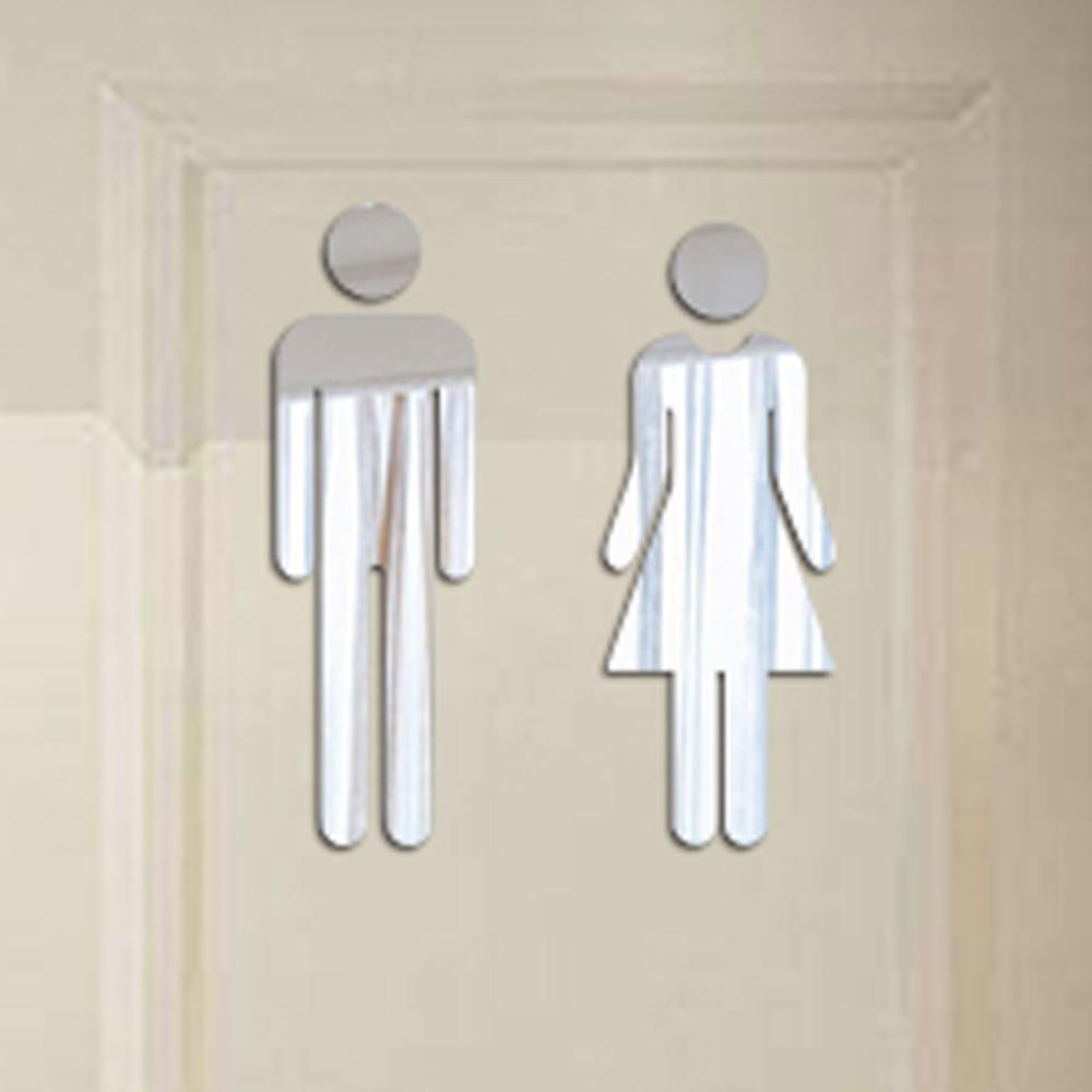 Wc Stickers Wc 3D Spiegel Sticker Grappige Wc Deur Ingang Teken Mannen Vrouwen Badkamer Diy Muur Dzq90307: Zilver