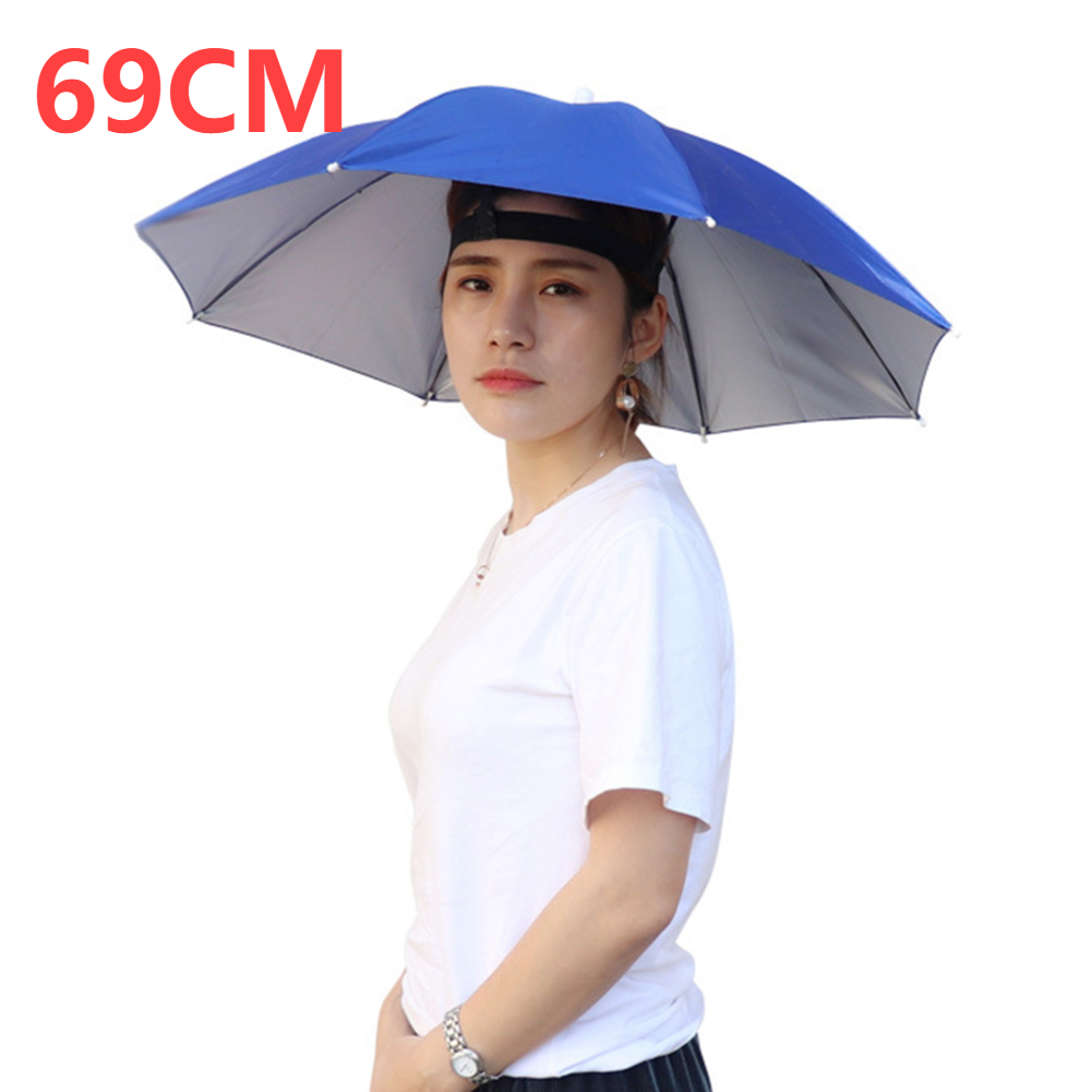 Parapluhoed Handsfree vismuts 27 inch diameter Opvouwbare hoofddeksels Paraplu voor zon, regen, strand, golf, vissen, wandelen: WIT
