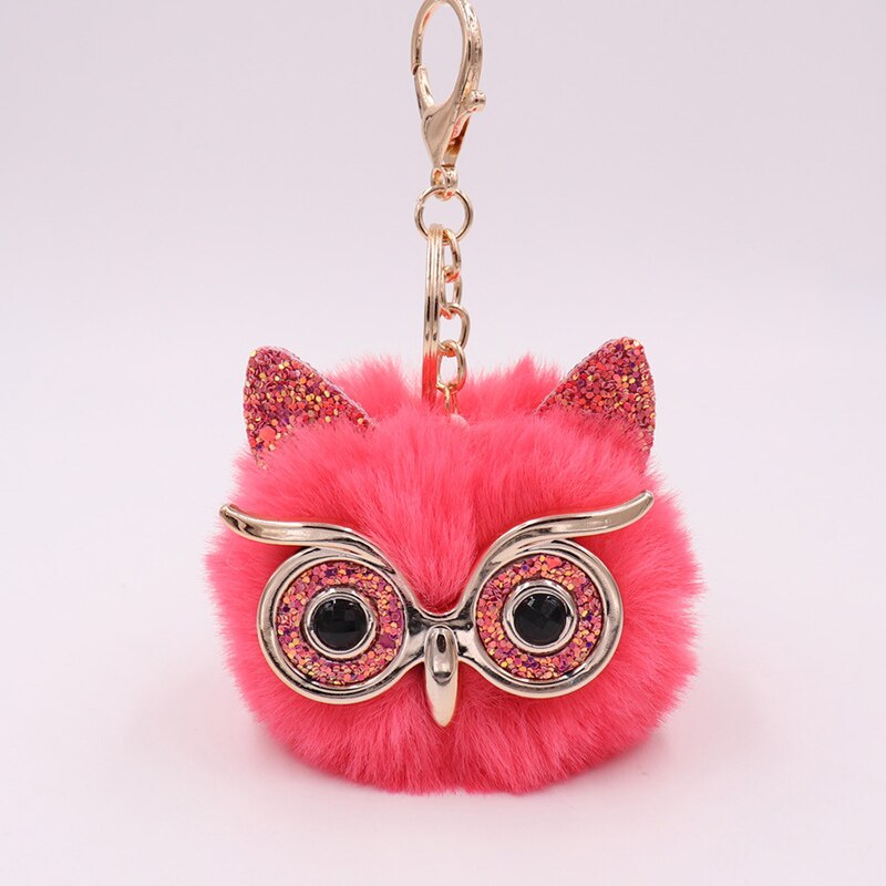 Jóias festa de casamento presente bonito meninas fofo pele coruja chaveiro feminino pompom coruja chaveiro no saco do carro feminino
