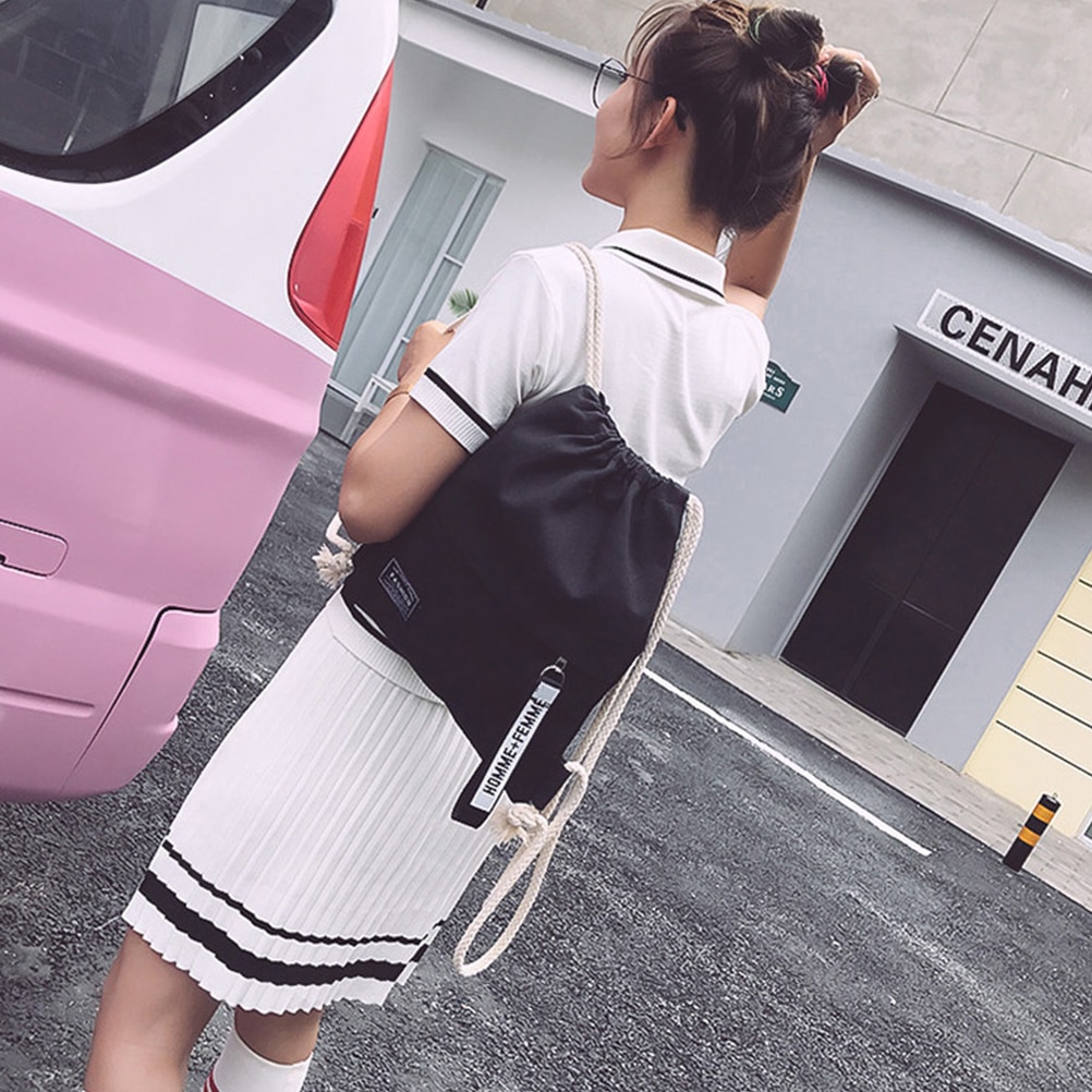 Canvas Drawstring Backpack School Gym Drawstring Bag Casual String Knapsack School Back Pack For Teenager Women