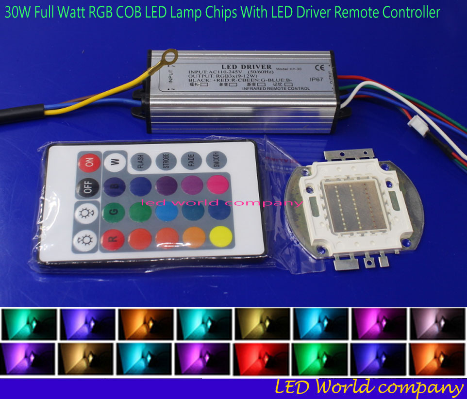 1Set Full Watt RGB Integrated Chip 10W 20W 30W 50W 100W RGB LED lamp + LED Driver +24Key Remote For Floodlight Spot light bulbs: 50w rgb kit