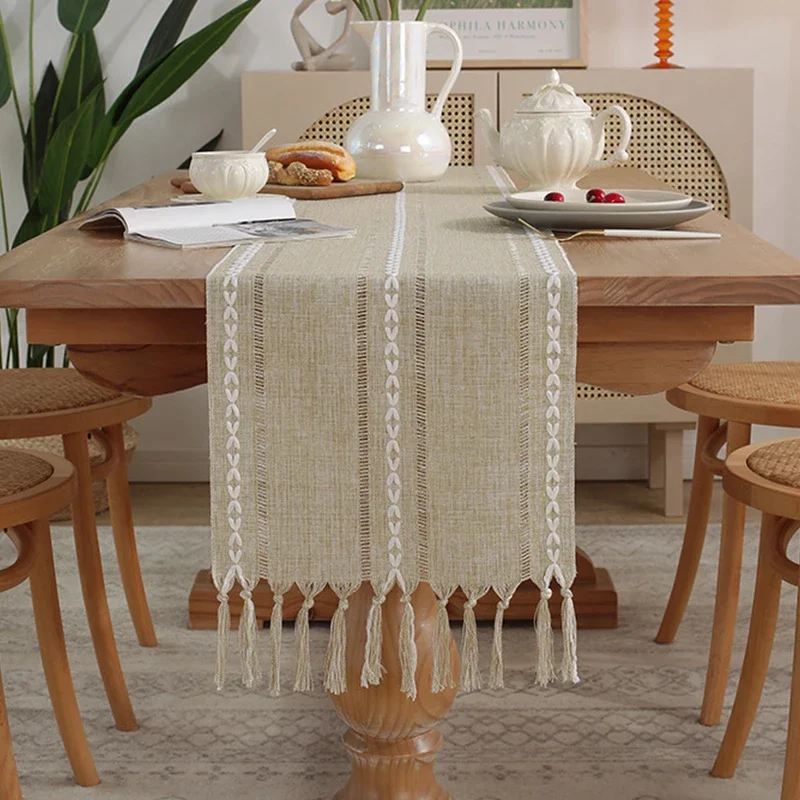 Bordlöpare i 1pc med tofsar, rustik duk i lantlig stil för babyshower, födelsedagsfest, bröllopsbordstillbehör: 35*200cm / Silver-