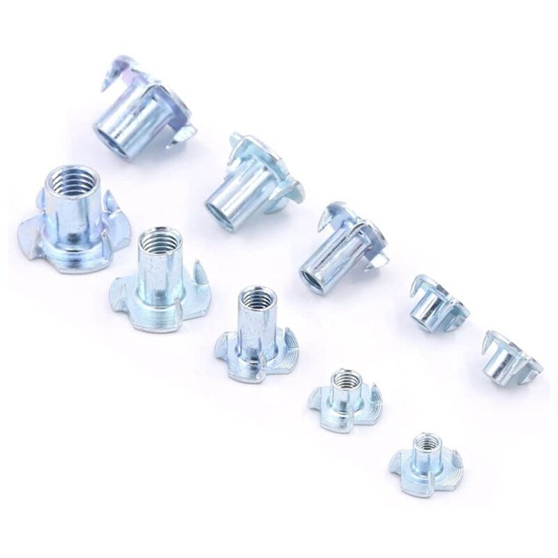 105 Pieces Of M4 5 6 8 10 Galvanized Steel T-Nut Four-Claw Nut Sorting Kit Suitable For Wooden Cabinet Furniture