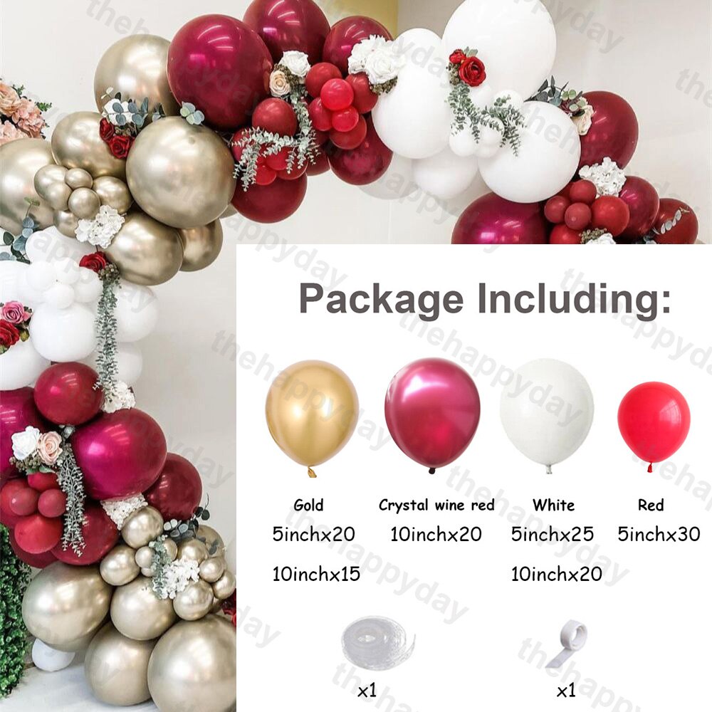 Burgundy Wine Red Balloons Garland Kit Red Gold Balloon Arch Christmas Balloons Garland Christmas Decor Valentine's Day Decor: G 132pcs
