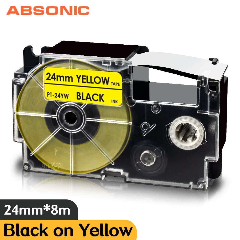 Mixed Color 24mm XR-24WE XR-24X For Casio XR-24RD XR-24BU XR-24YW XR-24GN Label Cassette for Casio CW-L300 KL-430 KL-820 Labler: Black on Yellow