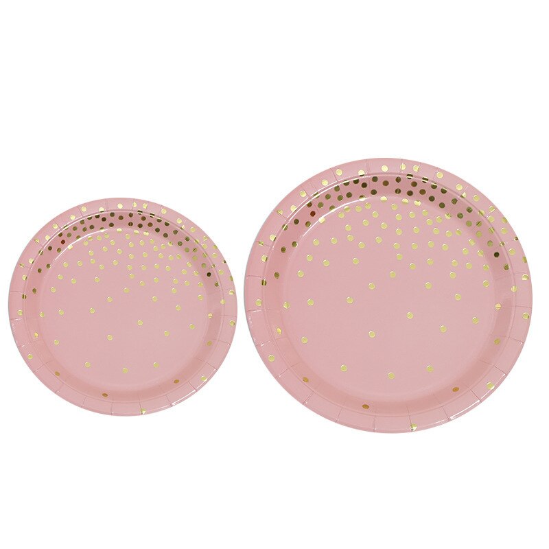 Roze Feestartikelen Set Stippen Papieren Borden Wegwerp Servies Set Servetten Cups Vork Messen Lepel Verjaardag Bruiloft Baby Shower: 7 9 in plate 20piece
