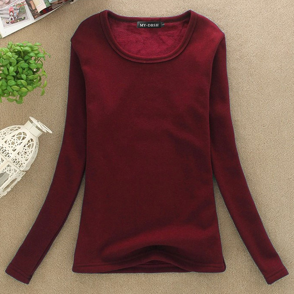 Vrouwen Winter Slim Fit T-shirt Lady Dikke Thermische T-shirts Warme Fluwelen T Shirts Vrouwen Lang Ondergoed Plus size Tops 4XL