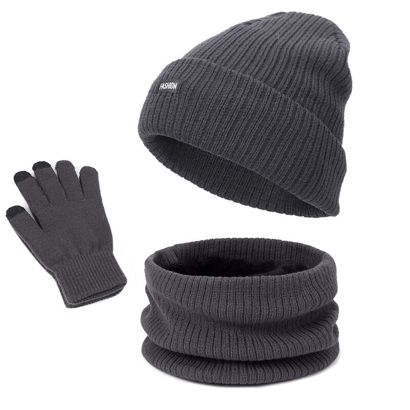 Mannen Gebreide Lange Sjaal Muts Handschoenen 3 De Set Man Winter Warm Pluche Bescherming Oor Cap Sjaals En Touchscreen Handschoenen 1