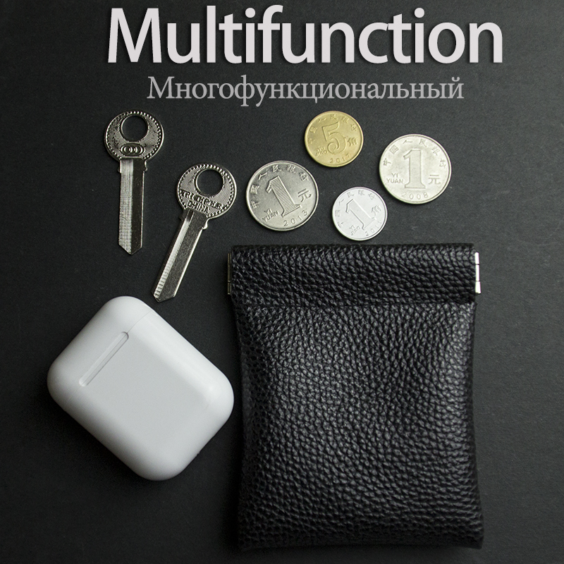 Squeeze Coin Purse Vintage Solid PU Leather Women Men Small Mini Short Wallet Bag Key Credit Card Earbuds Holder