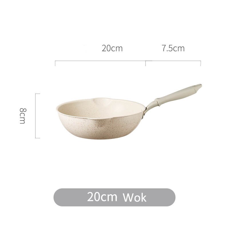 Dikke Bodem Maifan Stone Wok Non-stick Pannen Koekenpan Met Deksel Huishoudelijke Wok Koken Inductie Fornuis Gebruiksvoorwerpen Voor keuken: 20cm wok