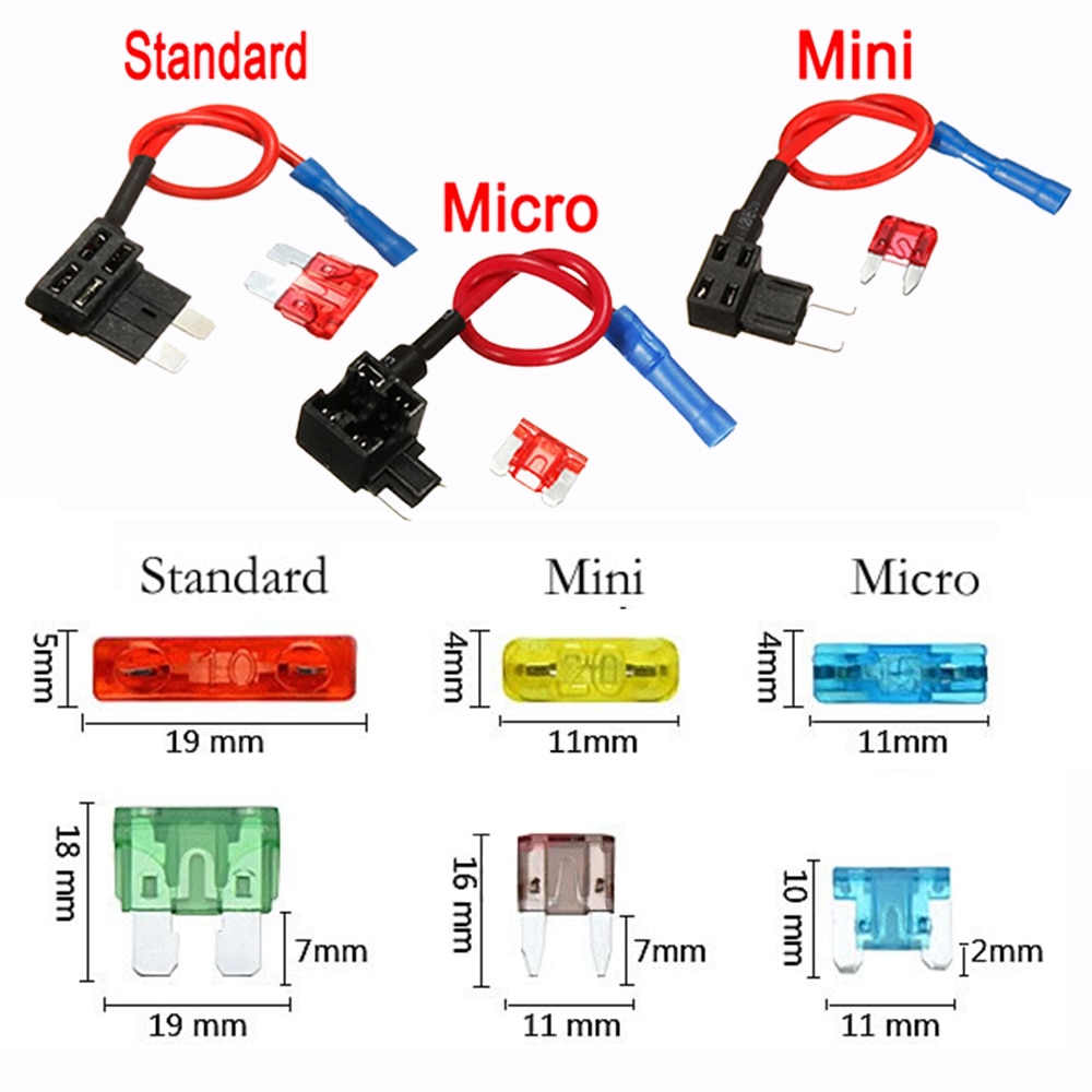 12V Micro/Mini/Standaard Auto Zekeringhouder Add-A-Circuit Piggy Back Zekering Tap Adapter met 10A Atm Blade Zekering Draad
