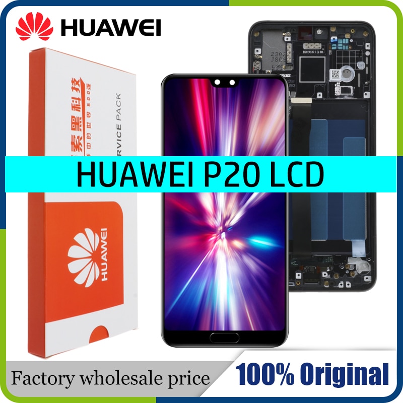 100% D'origine LCD Avec Cadre Pour Huawei P20 EML-L09 EML-L22 EML-L29 EML-AL00 L'assemblée de convertisseur analogique-Numérique D'écran Tactile d'affichage d'affichage à cristaux liquides de Remplacer