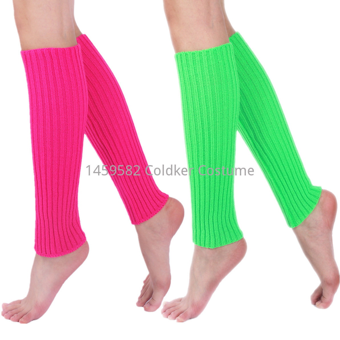 Calentadores de piernas de punto de color neón para mujer, calcetines sin pies brillantes acanalados, Punk, negro, hasta la rodilla, gótico, Hip-hop, Rock, Halloween, 80s