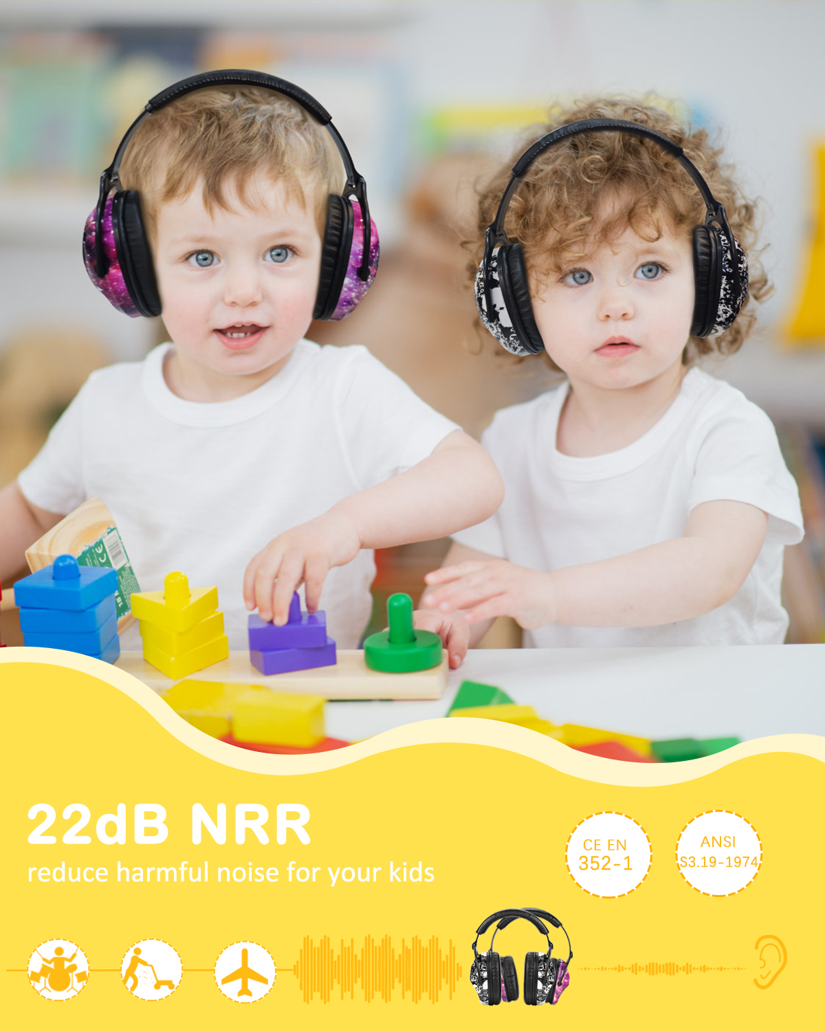ZOHAN Kids Safety Ear Muffs Hearing Protective Haedphones Noise Cancelling Defenders Ear Damper for autism Sensory Issues Child