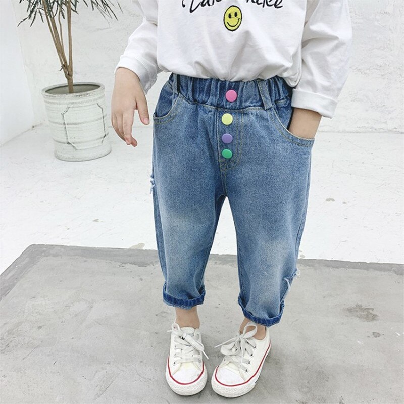2-7T Jeans per ragazze Toddler Kid neonati vestiti primavera pantaloni larghi in Denim carino dolce moda Streetwear abbigliamento infantile: 90