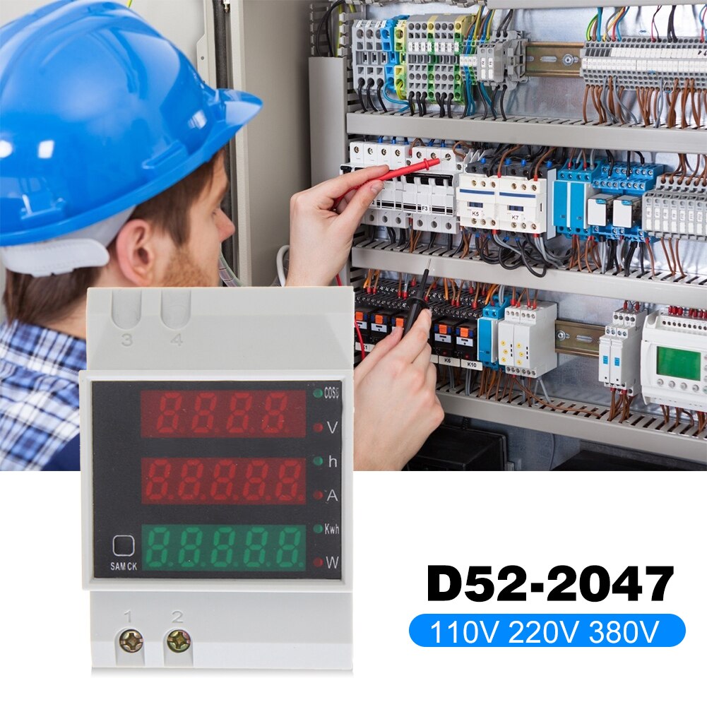 D52-2047 Din Rail Ampèremeter Voltmeter Spanning Test Carrying Actieve Power Factor Tijd Energie Lichtgewicht Gadgets