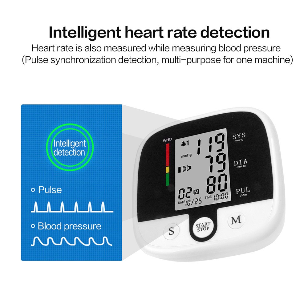 USB Rechargeable Blood Pressure Monitor Electric Arm Automatic Digital Heart Rate PR Tonometer Sphygmomanometer Health Care