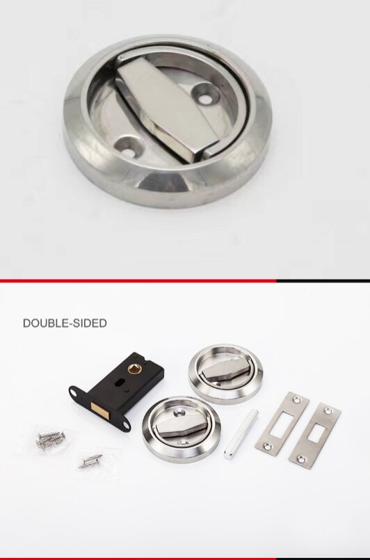 Stainless Steel 304 Recessed Invisible Cup Handle Privacy Hidden Door Locks Cabinet Pulls Handle Fire Proof Disk Ring Lock: Double sided(Silver)