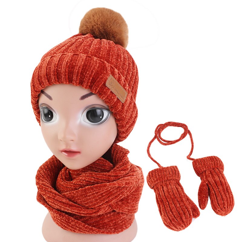 Gorro y bufanda para bebé de 1 a 5 años, traje de 3 piezas, invierno, cálido, Chenille, Slouchy, gorro y bufanda para niños y niñas, novedad