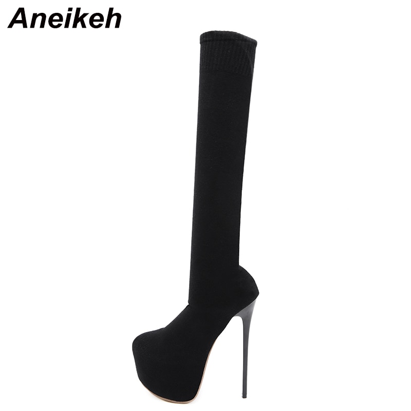 Aneikeh Stretch Fabric Over-the-Knee Boots Shoes Woman 17 CM Thin High Heels Chelsea Riding, Equestrian Nightclub Botas