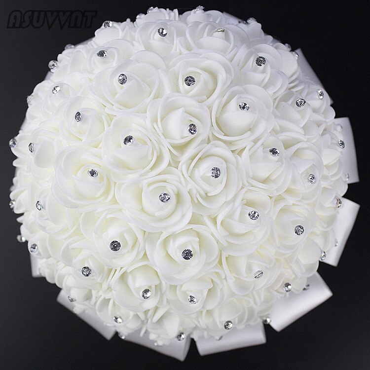 Ramo de flores de seda de para dama de honor, flores de espuma de boda, Rosa Blanca, ramo de novia de satén Noble, accesorios de boda