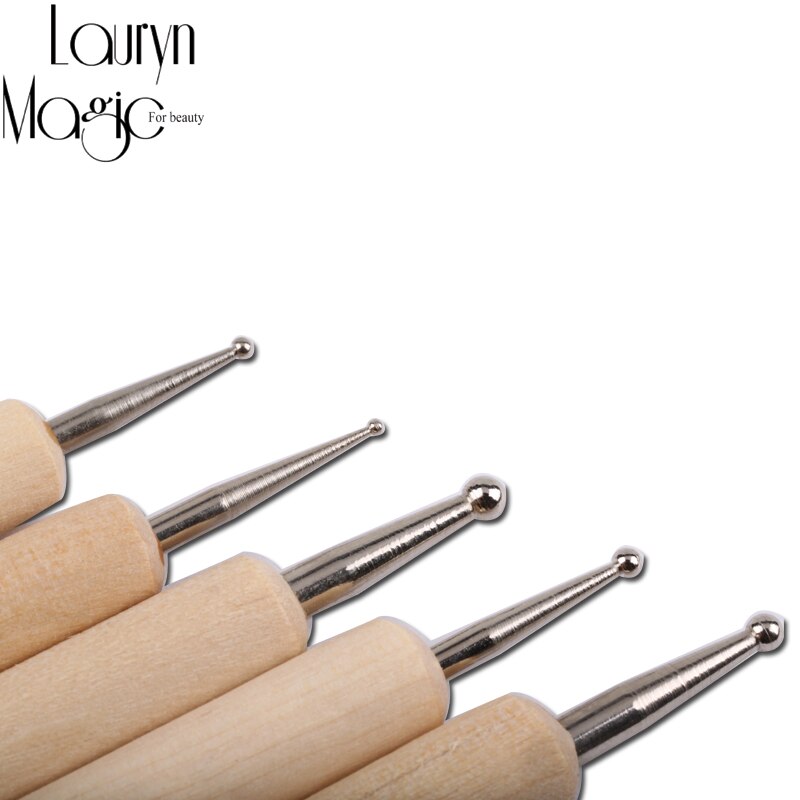 5Pcs 2 Way Wooden Dotting Pen Marbleizing Tool Nail Art Dot Dotting Tools