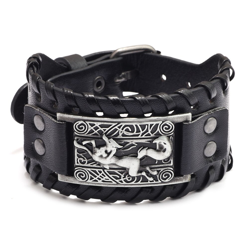 Pulsera de piel con brújula pirata para hombre, de tótem ancho, joyería vikinga celta, accesorios de pulsera, de: Bronce antiguo plateado