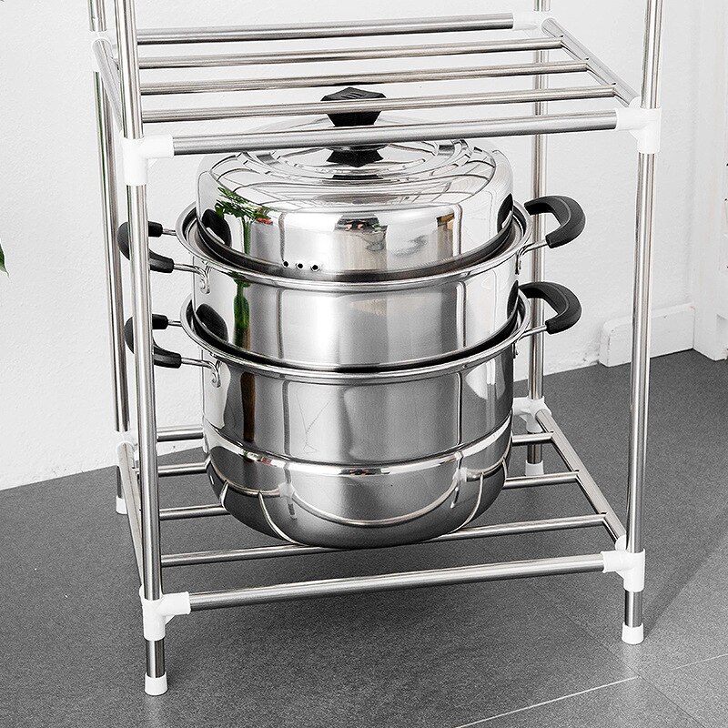 2-6 Layers Stainless Steel Pot Shelf Collapsible Kitchen Accessories Dish Rack Holders Kitchenware Pan Cover Corner Organizers