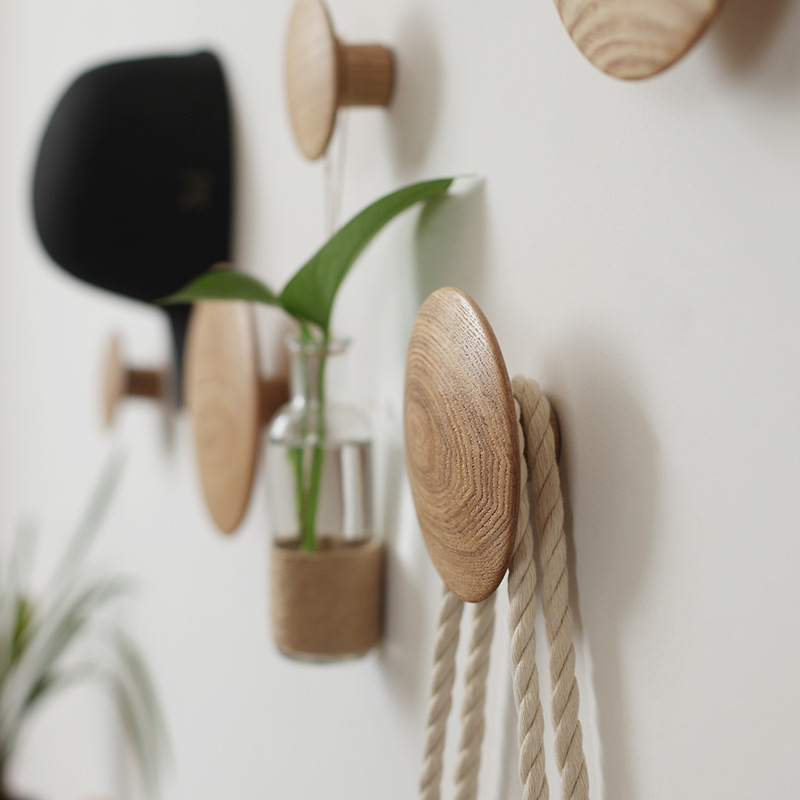 Perchero redondo de madera para pared, Perchero de madera, decoración de pared, ganchos para toallas, sala de estar, dormitorio, entrada