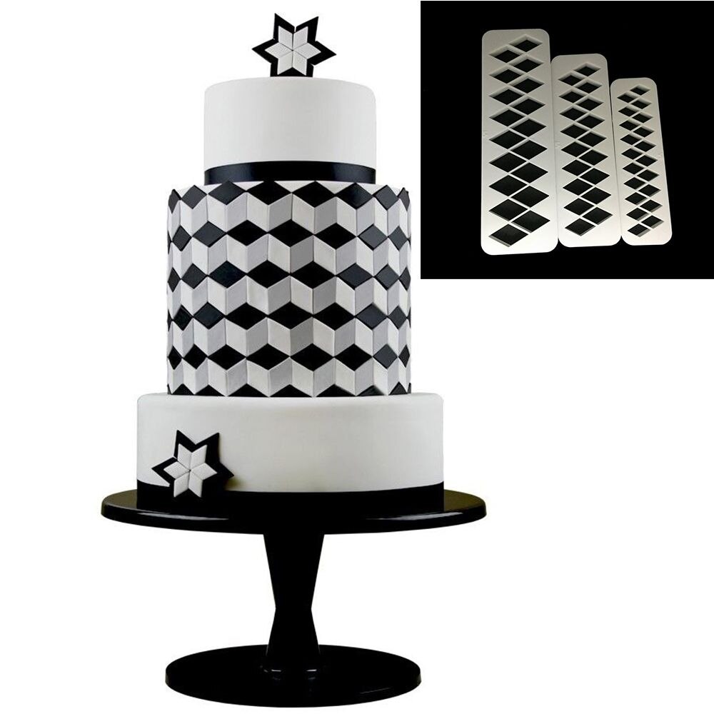 3 stücke Diamant Raute Geometrie Fondant Cookie Keks Cutter Fondant Kuchen bilden Dekorateur für Süßwaren