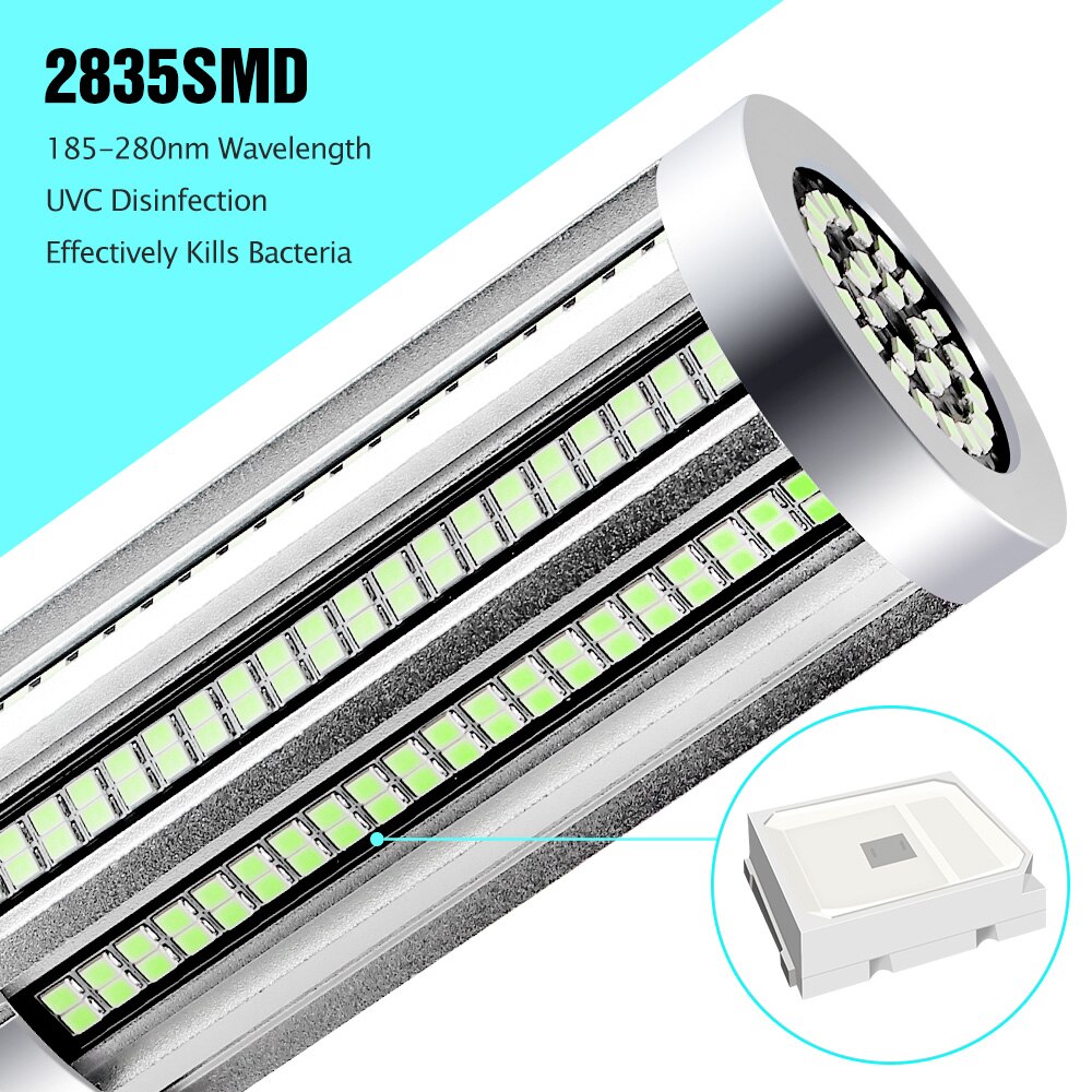 Lámpara Ultravioleta LED UVC de 60W, bombilla LED de desinfección de 220V, E27, germicida, esterilizador, luz bactericida de 110V, Amuchina