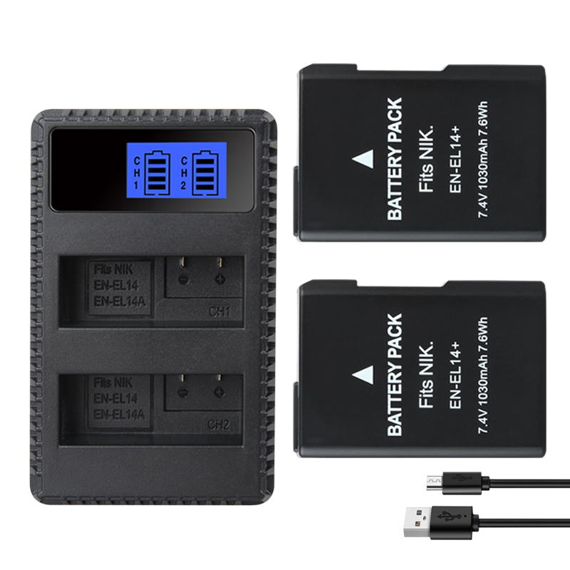 EN EL14 1030mAh Batteries EN-EL14 pour Nikon D5100 D5200 D5500 D5600 D5300 P7200 P7700 P7100 D3100 D3200 D3300 chargeur de batterie