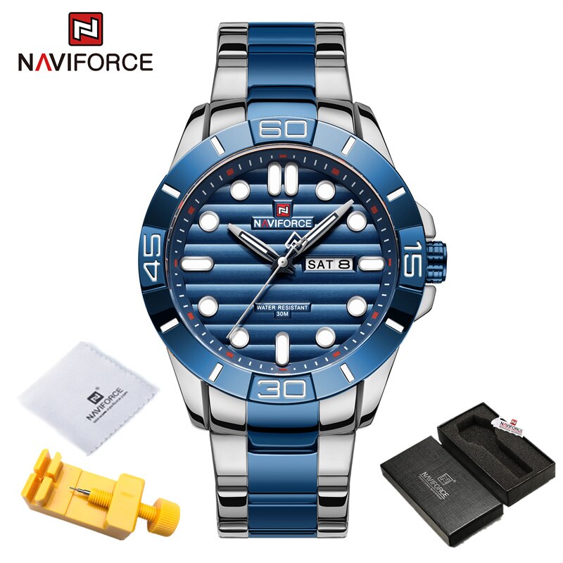 NAVIFORCE – montre-Bracelet lumineuse en acier inoxydable pour homme, à Quartz, étanche, Original, à la: SBE BOX