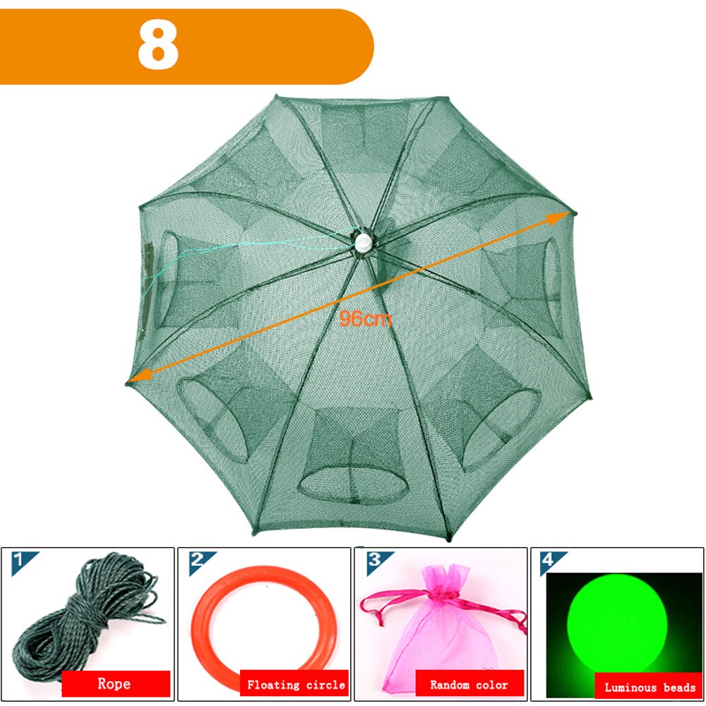 Red de pesca automática potente, 4-28 agujeros, jaula de Camarón, trampas plegables, trampa para peces, red fundida, herramienta de red de pesca fundida: 8 Holes