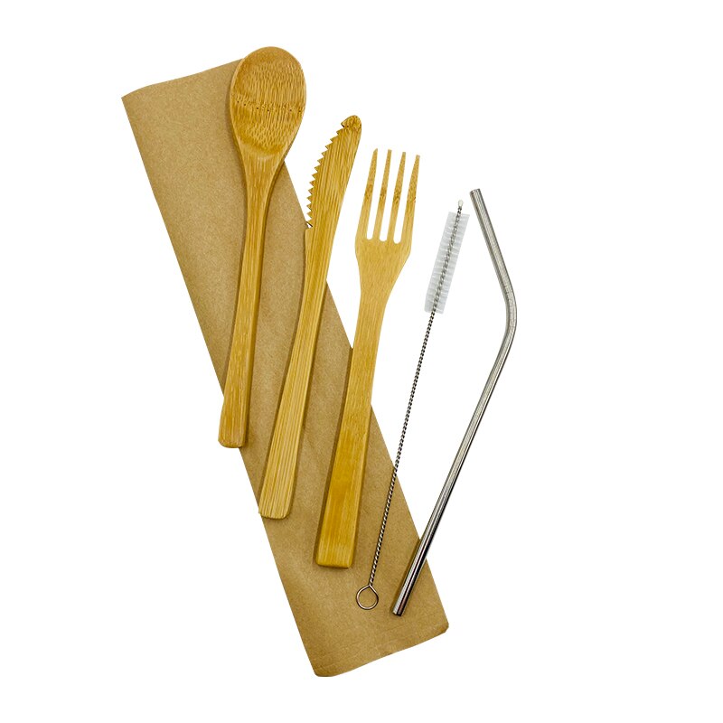 Vaisselle Portable biologique, vaisselle réutilisable, ensemble de vaisselle biodégradable, ustensiles de cuisine en bois de Camping, couverts de voyage en bambou: BEIGE