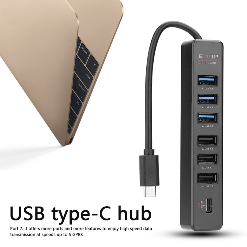 7 Ports Type C HUB High Speed 5Gbps USB 3.1 USB 2.0 Splitter for Computer PC USB-C Power Adapter Cable