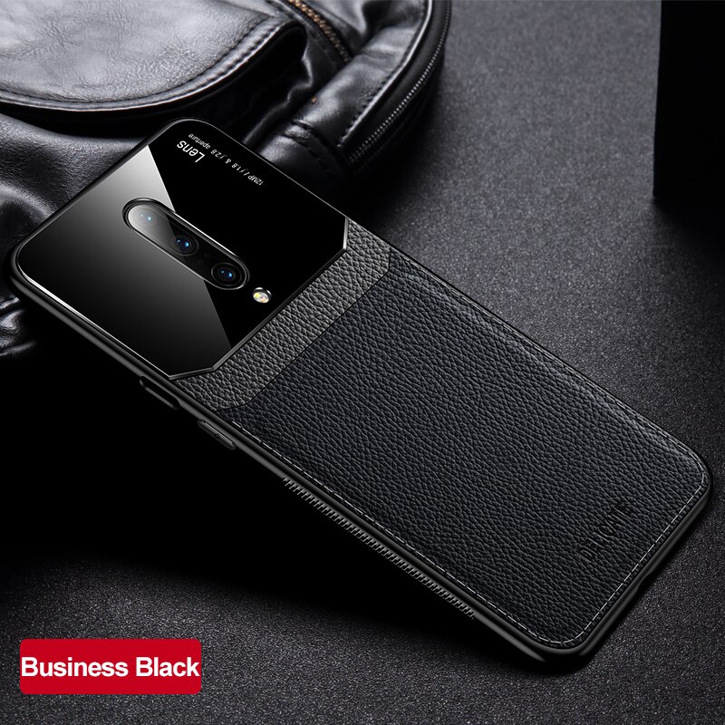 Case For Oneplus 7 Phone Case PU Leather Mirror Plexiglass Silicone Shockproof Bumper For One plus 6 6T 7 Pro Back Cover Coque: Oneplus 7 / Black