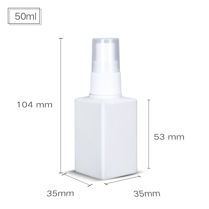 Umetass firkantet fin tåge sprayflaske 50ml 100ml pe plast kosmetikbeholdere tomme rejseflasker 1 stk.: 50ml hvide