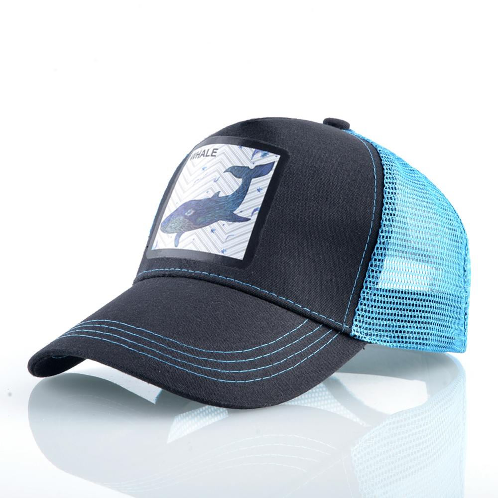 Ballena equipada gorra de béisbol Snapback de de verano sombrero de camionero gorra al aire libre de malla de gorros de Hip Hop para las mujeres Casual tapas: Blue1