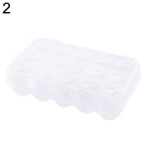 Caja de almacenamiento de huevos de plástico para refrigerador, organizador de contenedores para mantenimiento fresco: 15 Grids