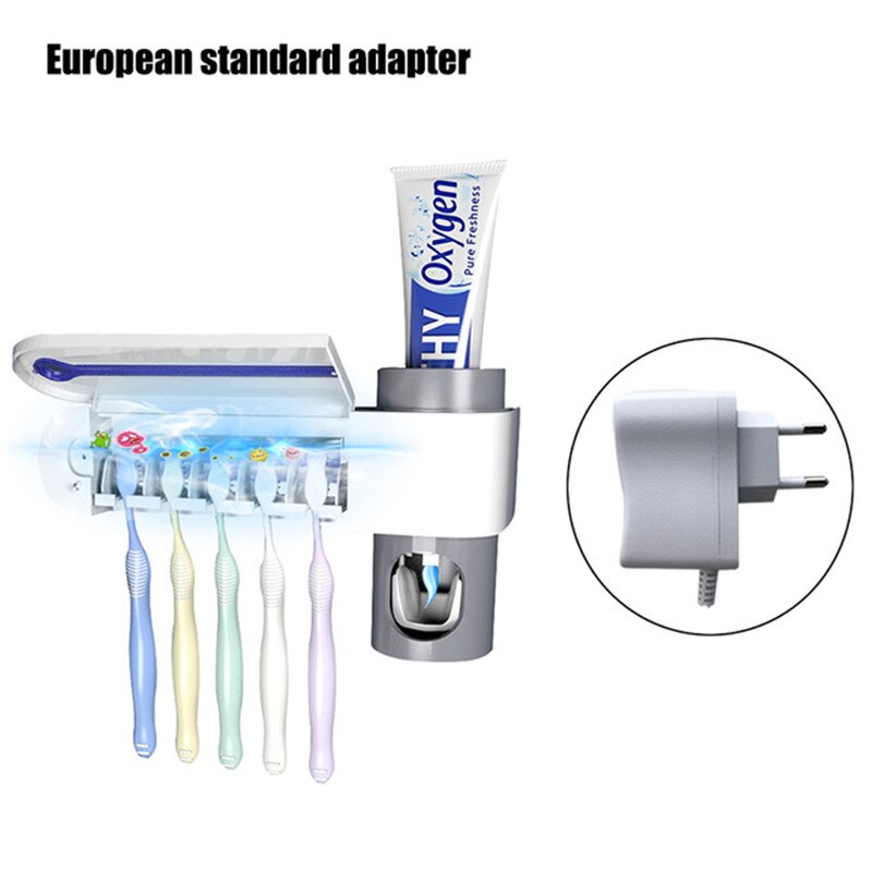 Toothbrush Sterilizer UV Sanitizer Wall Mounted Toothbrush Cleaner with UV Light Toothbrush Cleaner with Toothpaste Holder: EU plug 220V