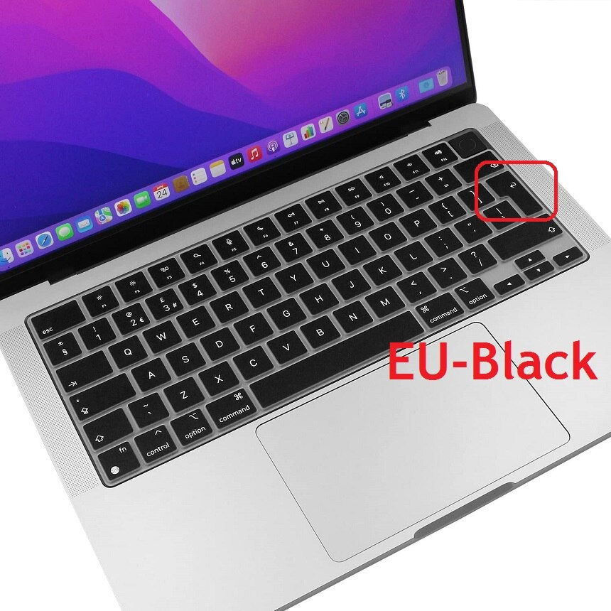 English Black Laptop Cover for Macbook Pro 14 in M1 Chip A2442 US EU Keyboard Cover Silicon For Macbook Pro 14 A2442 Skin: EU-Black