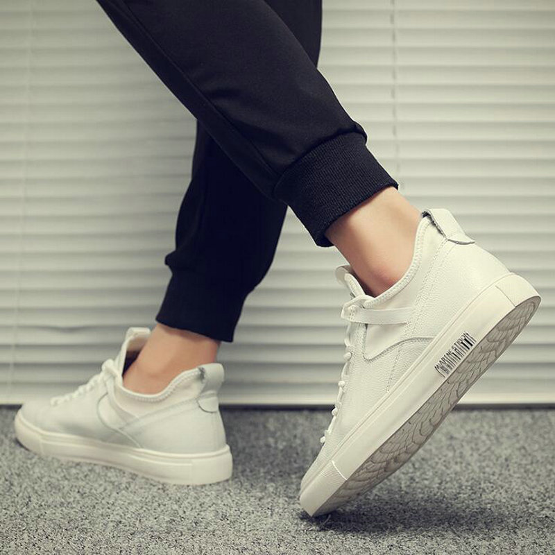 male casual shoes all Black Men's leather casual Sneakers Black white flats shoes LH-57