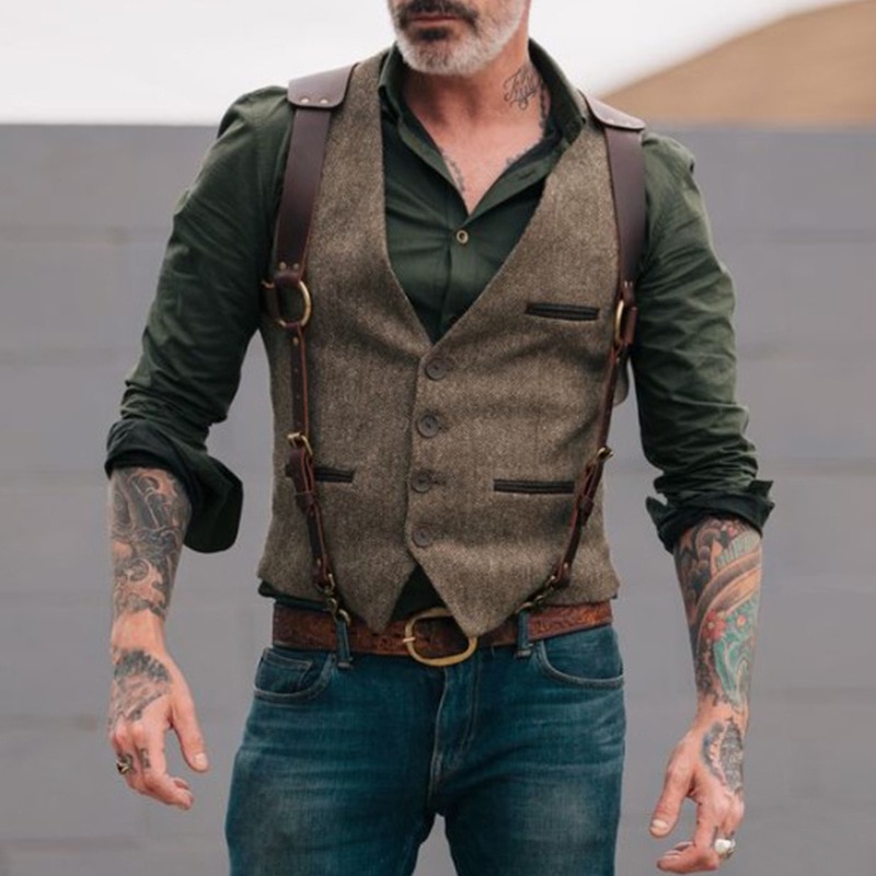 Gilet de costume pour hommes Boutique laine Tweed coupe ajustée loisirs coton homme Gentleman Beckham affaires gilet pour les garçons d'honneur de mariage