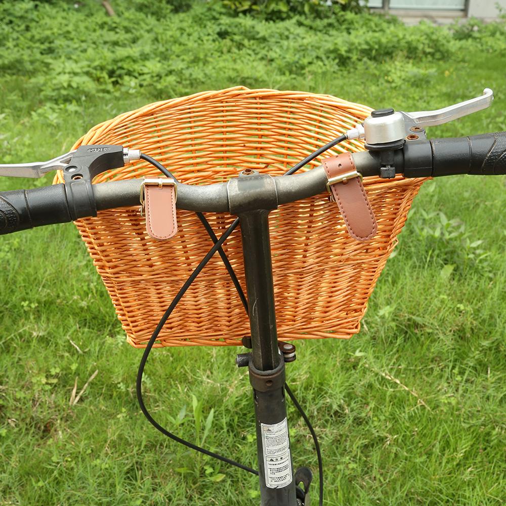 Vélo avant panier rétro avec ceinture rotin vélo sacoches multi-fonctionnel Scooter osier guidon Cargo stockage conteneur
