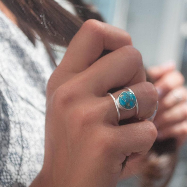 Ofertas Vintage Bohemian Style 6 Colors Oval Stone Finger Rings Jewelry for Women Engagement Wedding Bridal Size 6 -11