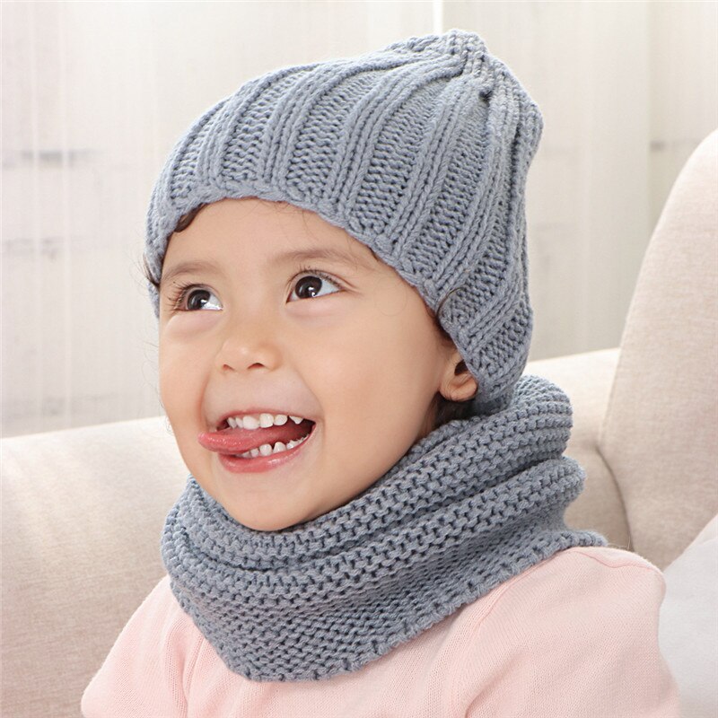 Multifarvet hat og tørklæde til børn solid akryl børnehat med et tørklæde strik piger dreng hatte tørklæder sæt vinter tilbehør
