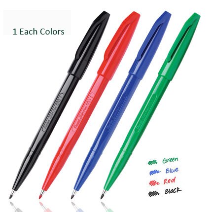 Pentel Teken Pen Stok Poreuze Fijne Punt Art Marker Pen Fiber-Getipt waterbasis Inkt Voor Tekening en schrijven: 4 pcs full color